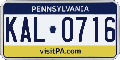 PA license plate KAL0716