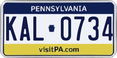 PA license plate KAL0734