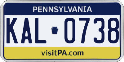 PA license plate KAL0738