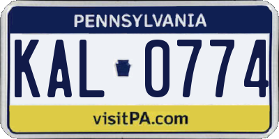 PA license plate KAL0774
