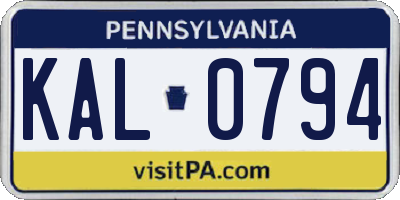 PA license plate KAL0794
