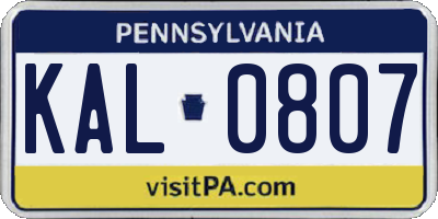 PA license plate KAL0807