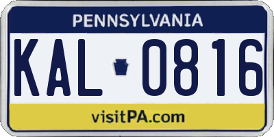 PA license plate KAL0816