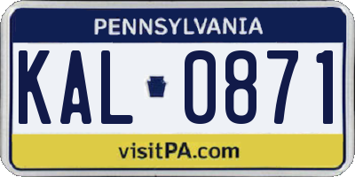 PA license plate KAL0871