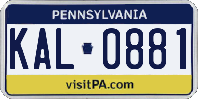 PA license plate KAL0881