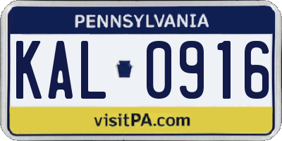 PA license plate KAL0916