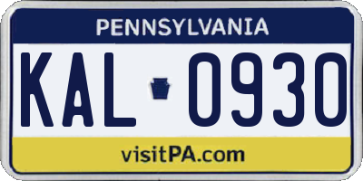 PA license plate KAL0930