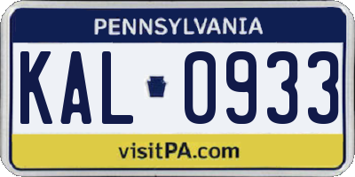 PA license plate KAL0933