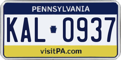 PA license plate KAL0937