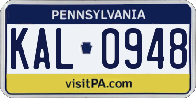 PA license plate KAL0948