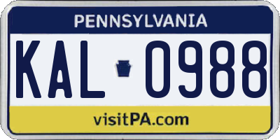 PA license plate KAL0988