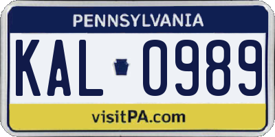 PA license plate KAL0989