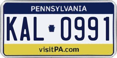 PA license plate KAL0991