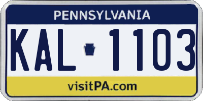 PA license plate KAL1103