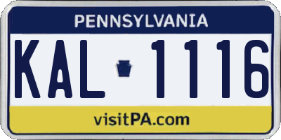 PA license plate KAL1116