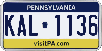 PA license plate KAL1136
