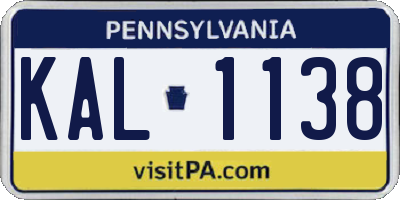 PA license plate KAL1138