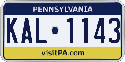 PA license plate KAL1143