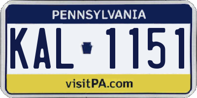 PA license plate KAL1151