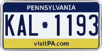 PA license plate KAL1193