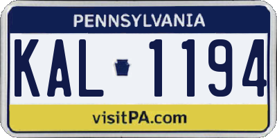 PA license plate KAL1194