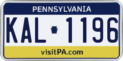 PA license plate KAL1196