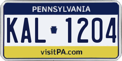 PA license plate KAL1204