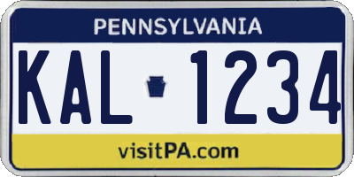 PA license plate KAL1234