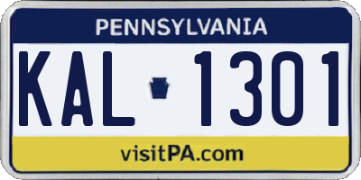 PA license plate KAL1301
