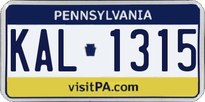 PA license plate KAL1315