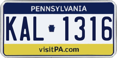 PA license plate KAL1316