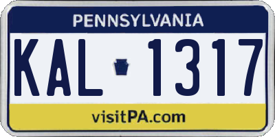 PA license plate KAL1317