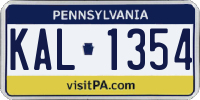 PA license plate KAL1354
