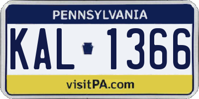 PA license plate KAL1366
