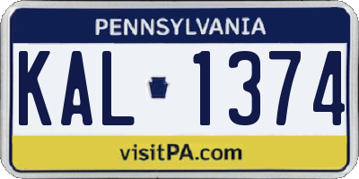 PA license plate KAL1374