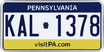 PA license plate KAL1378