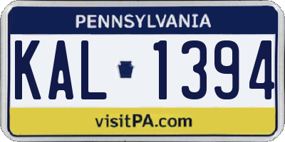 PA license plate KAL1394