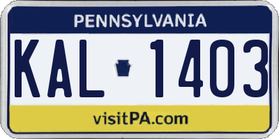 PA license plate KAL1403