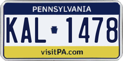 PA license plate KAL1478