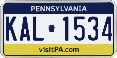 PA license plate KAL1534