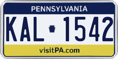 PA license plate KAL1542