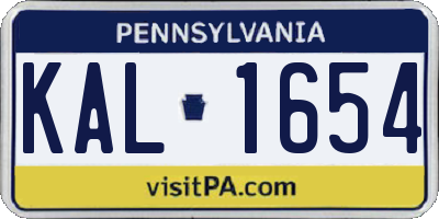 PA license plate KAL1654