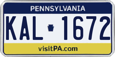 PA license plate KAL1672