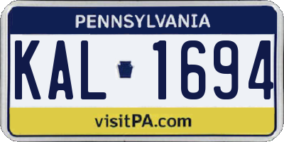 PA license plate KAL1694
