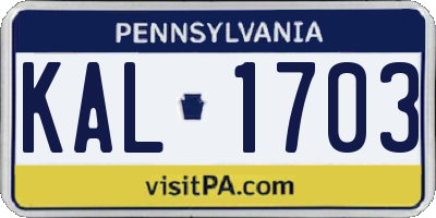 PA license plate KAL1703