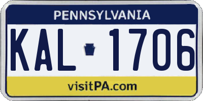 PA license plate KAL1706