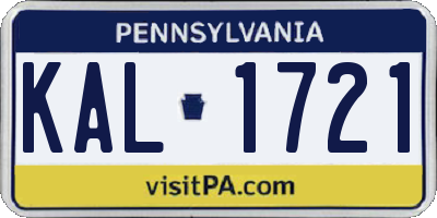 PA license plate KAL1721