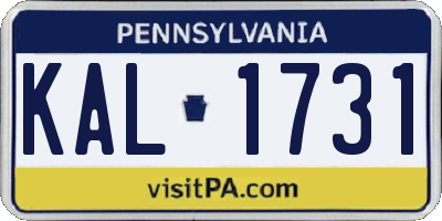 PA license plate KAL1731