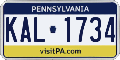 PA license plate KAL1734