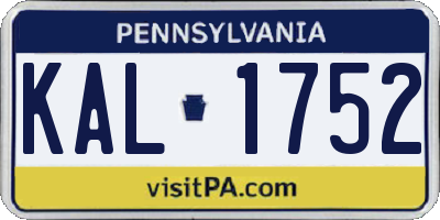 PA license plate KAL1752